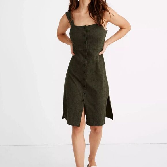 Madewell Texture & Thread Button-Front Tank Dress in Olive Green Size Medium - Picture 2 of 8